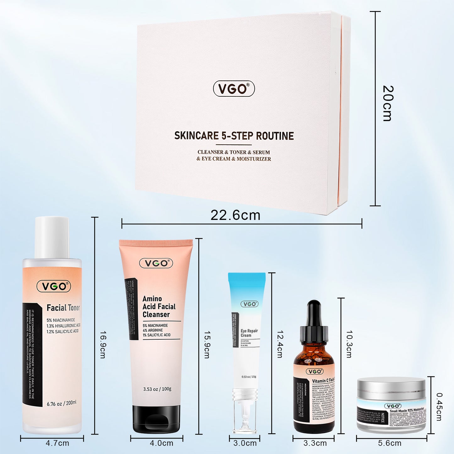 SKINCARE 5-STEP ROUTINE CLEANSER - TONER - SERUM -EYE CREAM