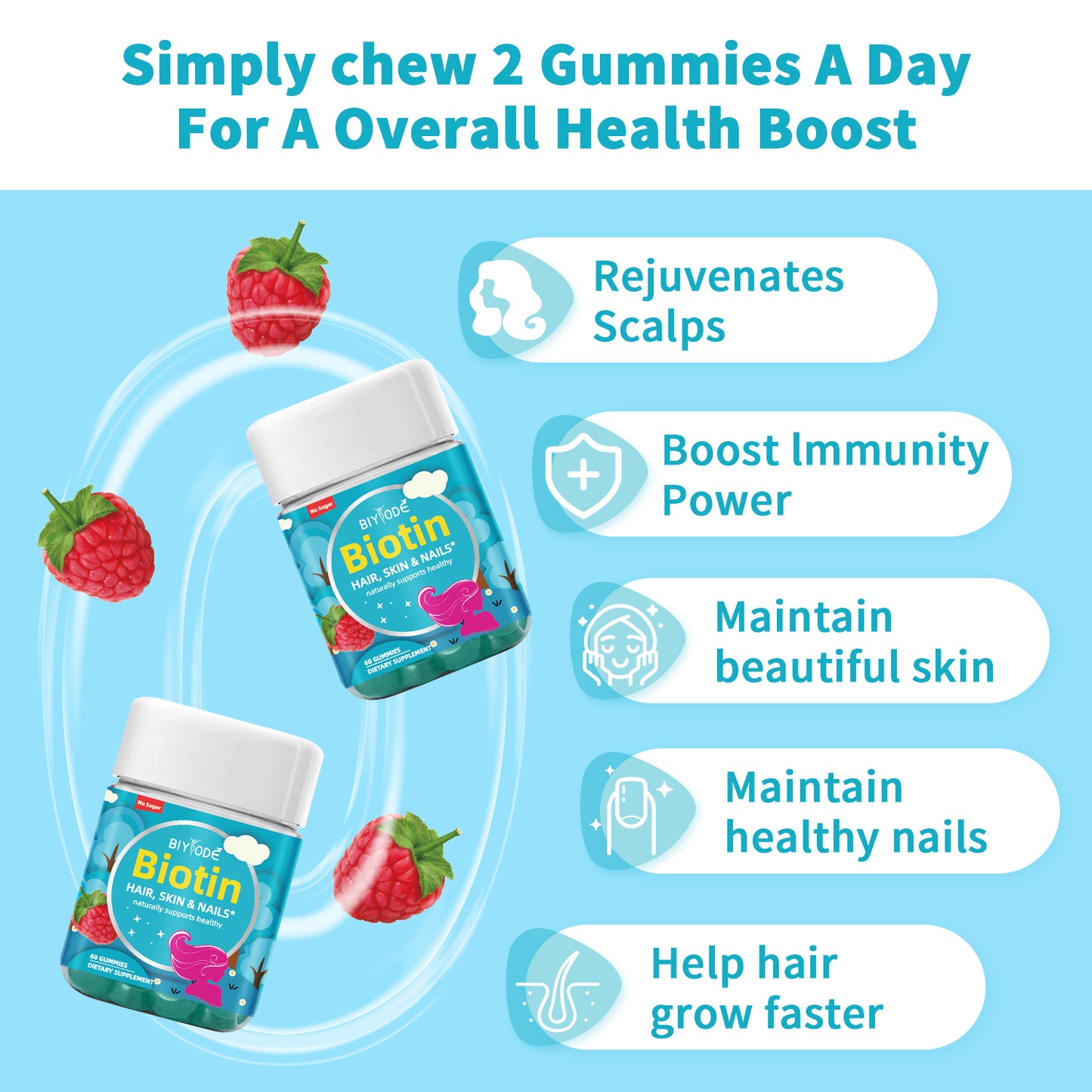 OEM ODM Ready Stock Fast Shipping Biotin Gummies Boost Immunity Power Skin Hair & Nail Health Multi Vitamin Supplement