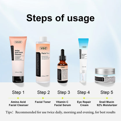 SKINCARE 5-STEP ROUTINE CLEANSER - TONER - SERUM -EYE CREAM