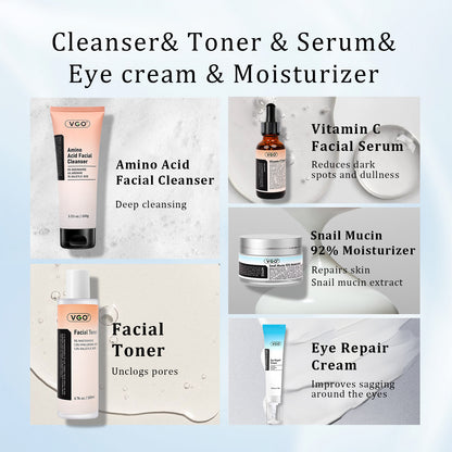 SKINCARE 5-STEP ROUTINE CLEANSER - TONER - SERUM -EYE CREAM